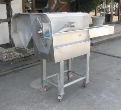 Eillert, G-1500, 2002, Stainless Steel Slicer, Conveyor Fed, 2-Blade Slicing Wheel