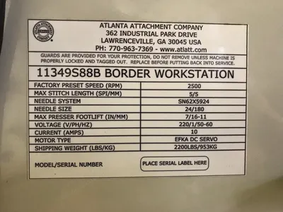 Atlanta Attachment, Border Workstation, 2500 RPM, 220V Single Phase