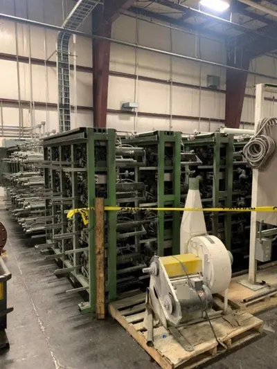 Amoco, PP Slit Fibrillated Tape Extrusion Line, 1987, 6" Extruder, 80" Die Width, 288-Spindle Sahm Winder
