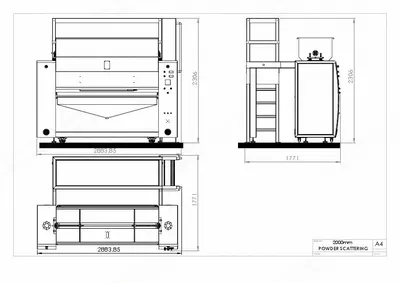 Powder Scattering Unit, Working Width 2000mm, Coating Weight 3-500 gsm