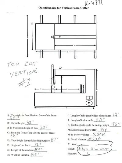 Edge Sweets, 3636, Vertical Band Saw, 36 inch Blade to Fence, 72x84 inch Table
