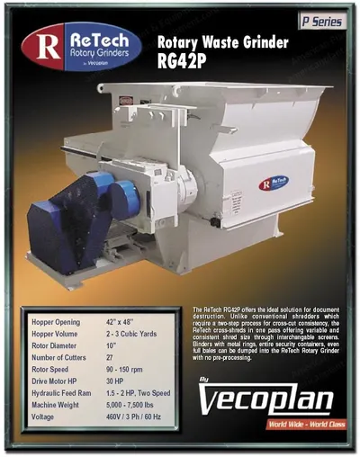 Vecoplan, RG42/30P, 2004, 42x48 inch Hopper, 30 HP, 27 Cutters