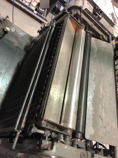 Heidelberg S Cylinder Diecutter and MO-Z-E 2 Color, 1987, 21x28 Inches