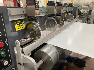 Maxson, MDH, 2014, 65 inch, Dual Knife Sheeter, 84 inch Dual Position Roll Stand, Slitting