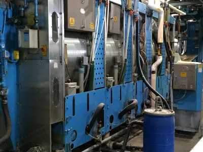 Milnor, CBW, 5-Module Tunnel Wash System, with Lavatec Press, 2x Milnor 58058T Gas Dryers