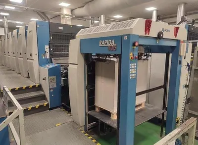 KBA, Rapida 105-6+LCX, 2008, 720x1050mm, 6 Colors, Coater, 445 Million Impressions