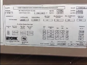 York, YCIV0227VA46VABBXTO, 2009, 227 Tons, 460V, Air Cooled Chiller