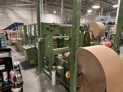 Moller, RW800, 30" Small Roll Rewinder, Coreless, with Shrink Overwrapper, Heat Tunnel, Labeler