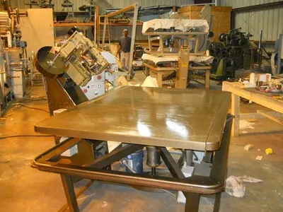 James Cash, 100 SNM, Tape Edge Machine, Singer 300 U Sewing Head, 75x52 inch Table