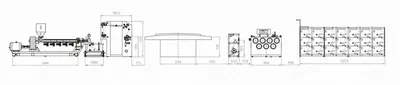 NovaStar, DSLJ-8033, Plastic Polypropylene Fibrillated Raffia Yarn Extrusion Machine, 500 to 5000 kg/24h, L/D 33, 20000x2500x2200mm