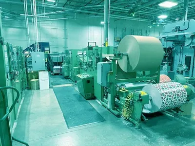 Moller, RW 1000, 40" Small Roll Rewinder, Core/Coreless, with Shrink Overwrapper, Heat Tunnel, Labeler