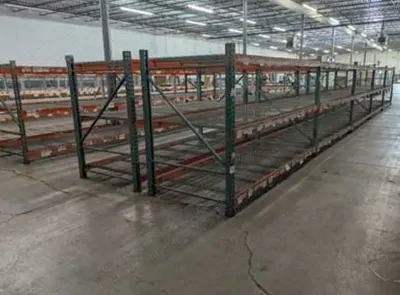 Teardrop Pallet Racking, Uprights 50" Deep x 6' Tall, Beams 10' Long, Wire Decks