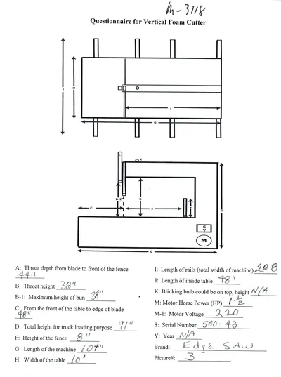 Edge Saw Vertical Slitter, 37 inch Throat, 119x93 inch Table