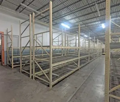 Teardrop Pallet Racking, Uprights 50" Deep x 12' Tall, Beams 10.25' Long, Wire Decks