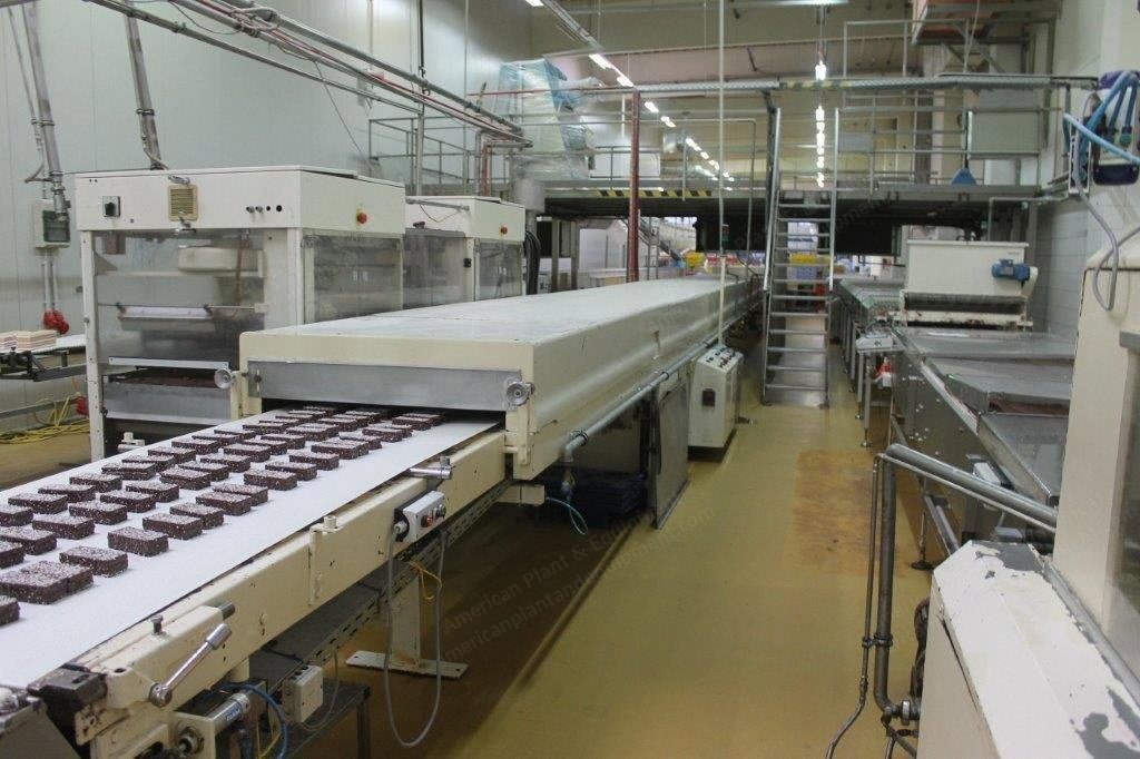 Complete Kiss & Waffle Production Plant, with Kreuter Enrobers, Sollich Cooling Channel, Oka TBA 600, Chocotech Tandem Coating System