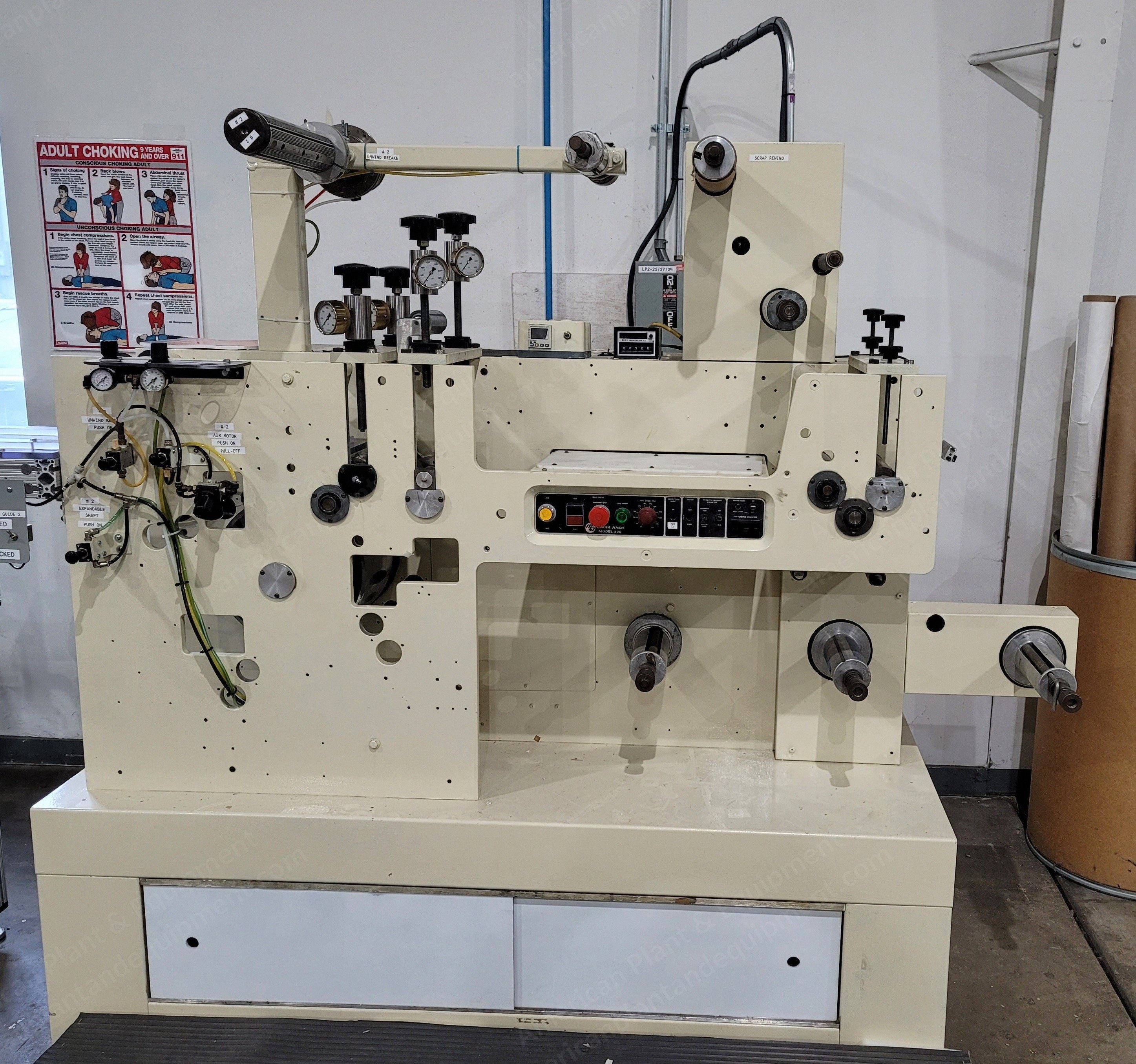 Mark Andy, Model 820, Rotary Die Cutter & Doctor Winder, 7 Inch, Two Unwinds, One Rewind