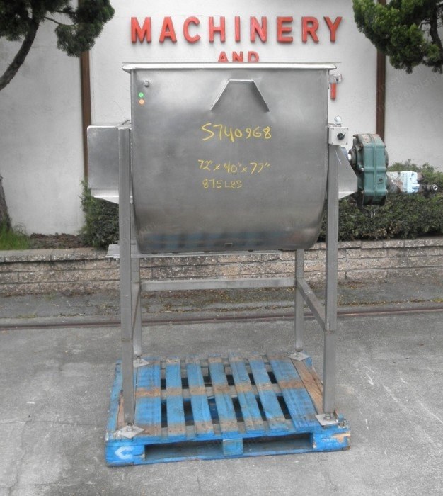 Stainless Steel Paddle Mixer, 20 CF, Hydraulic, 34x36x32 Inch Trough