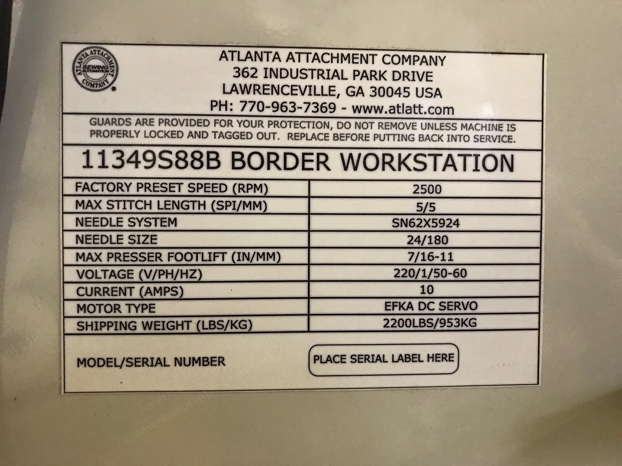 Atlanta Attachment, Border Workstation, 2500 RPM, 220V Single Phase
