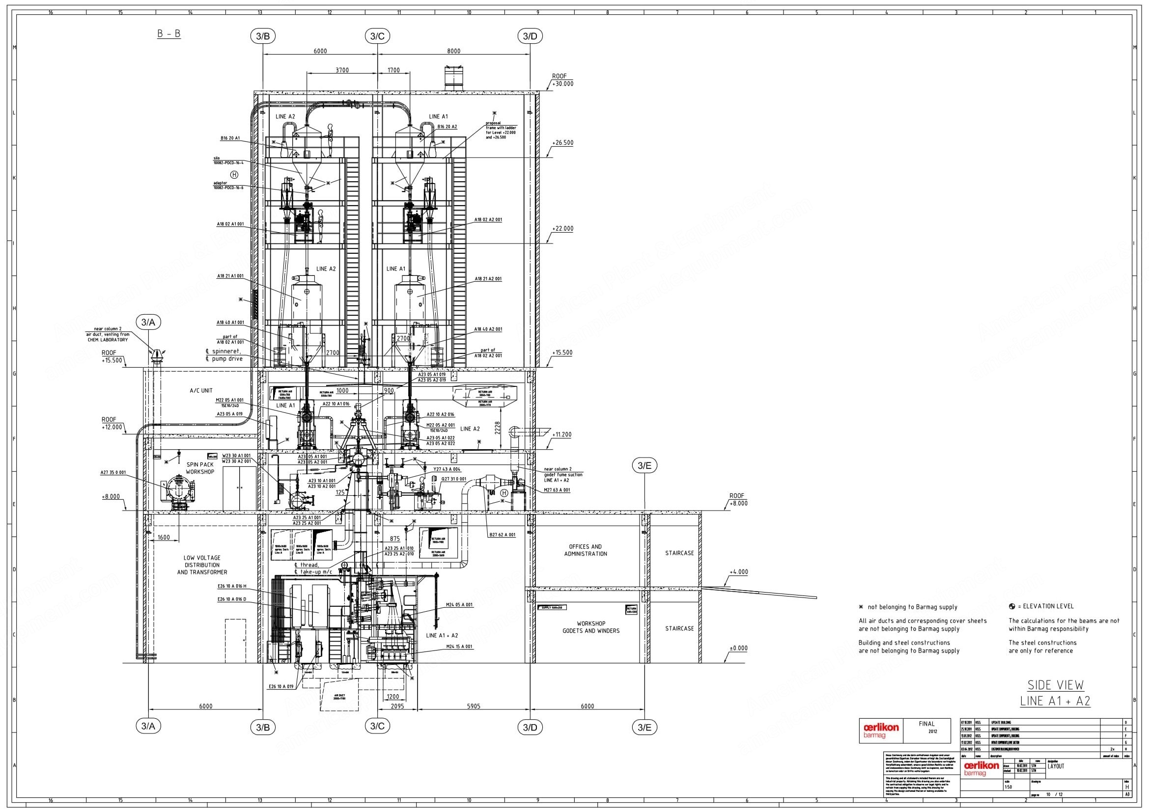 Oerlikon Barmag, Complete Polyester Yarn Spinning Plant, 2012, 13200 T/A Capacity, PET FDY High Tenacity