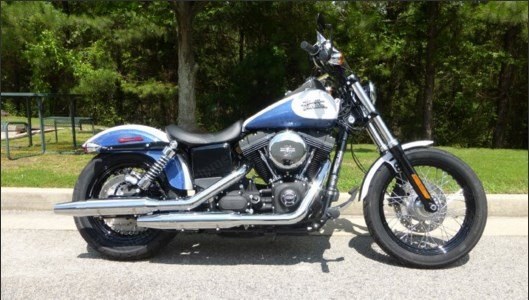 Harley-Davidson, Street Bob Dyna, 2015, 103.1cc, 6-Speed, White Hot Pearl and Blue Hot Pearl