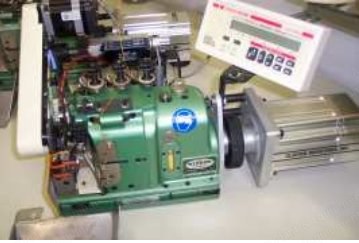 Clinton Industries, Model 8901, Dual Head Semi Automatic Emblem Station, Merrow MG-3U Sewing Head, 4000 SPM, 220V