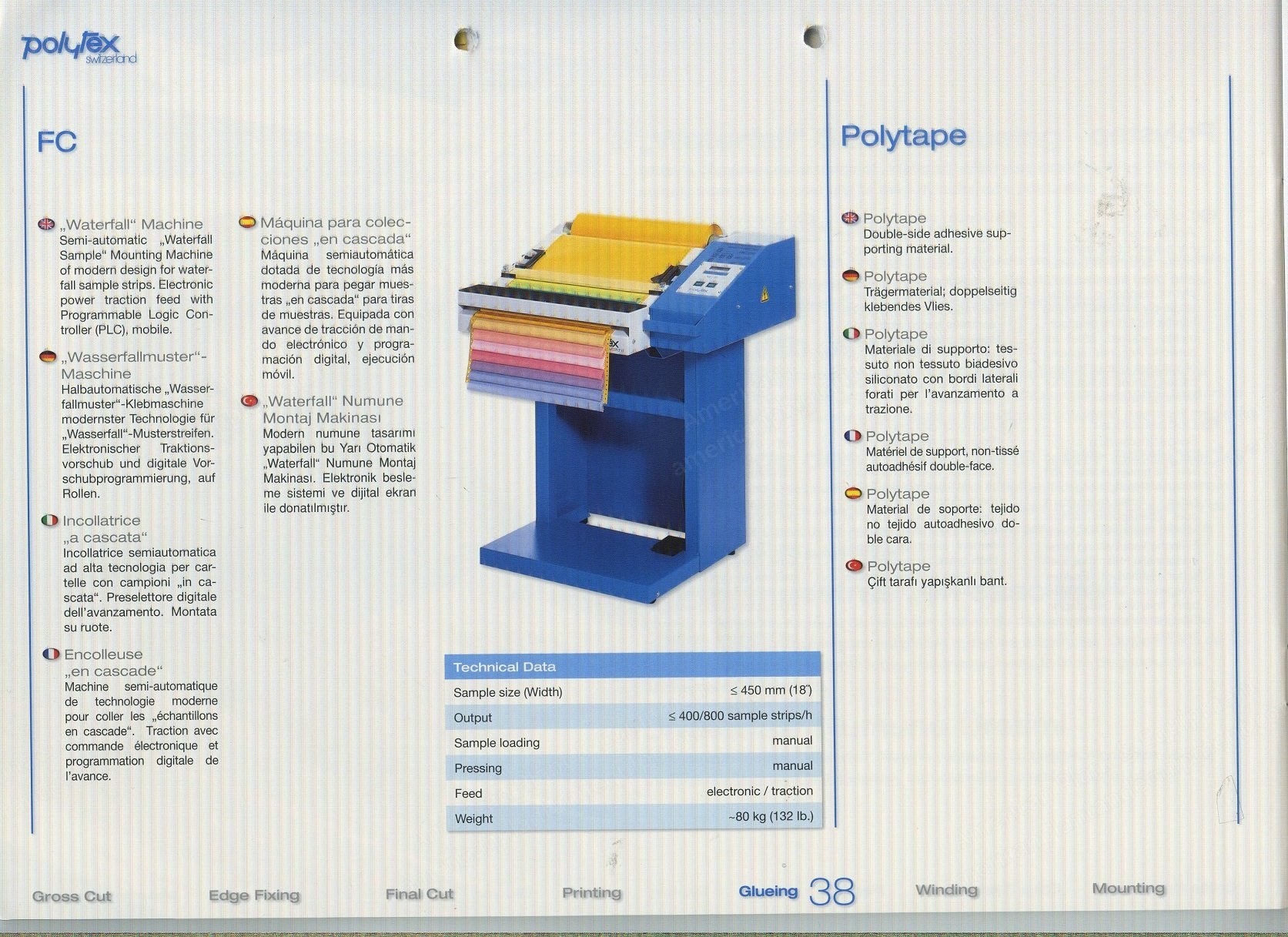 Polytex, FC, 2000, Waterfall Sample Mounting Machine, 450mm Sample Width, Semi-Automatic