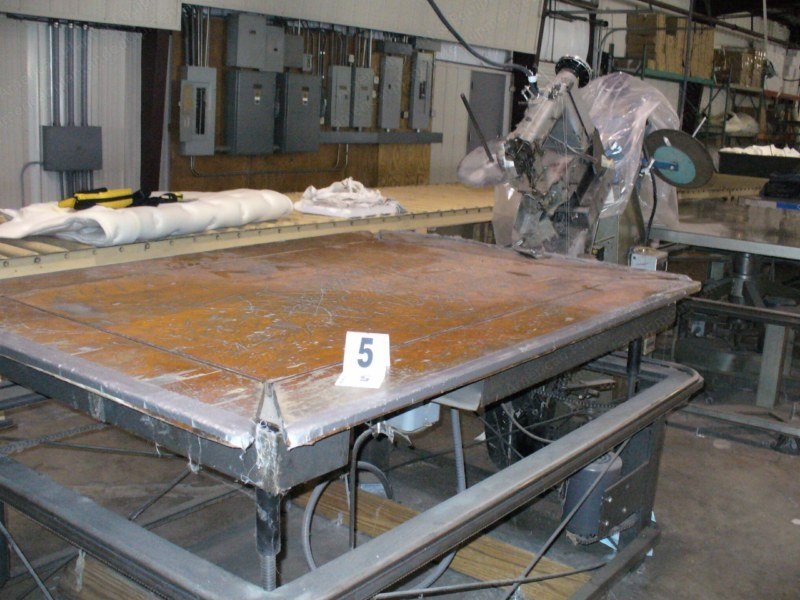 James Cash, Tape Edge Machine, Singer 300 W 103 Sew Head, 75.5x53.5 Inch Wood Table