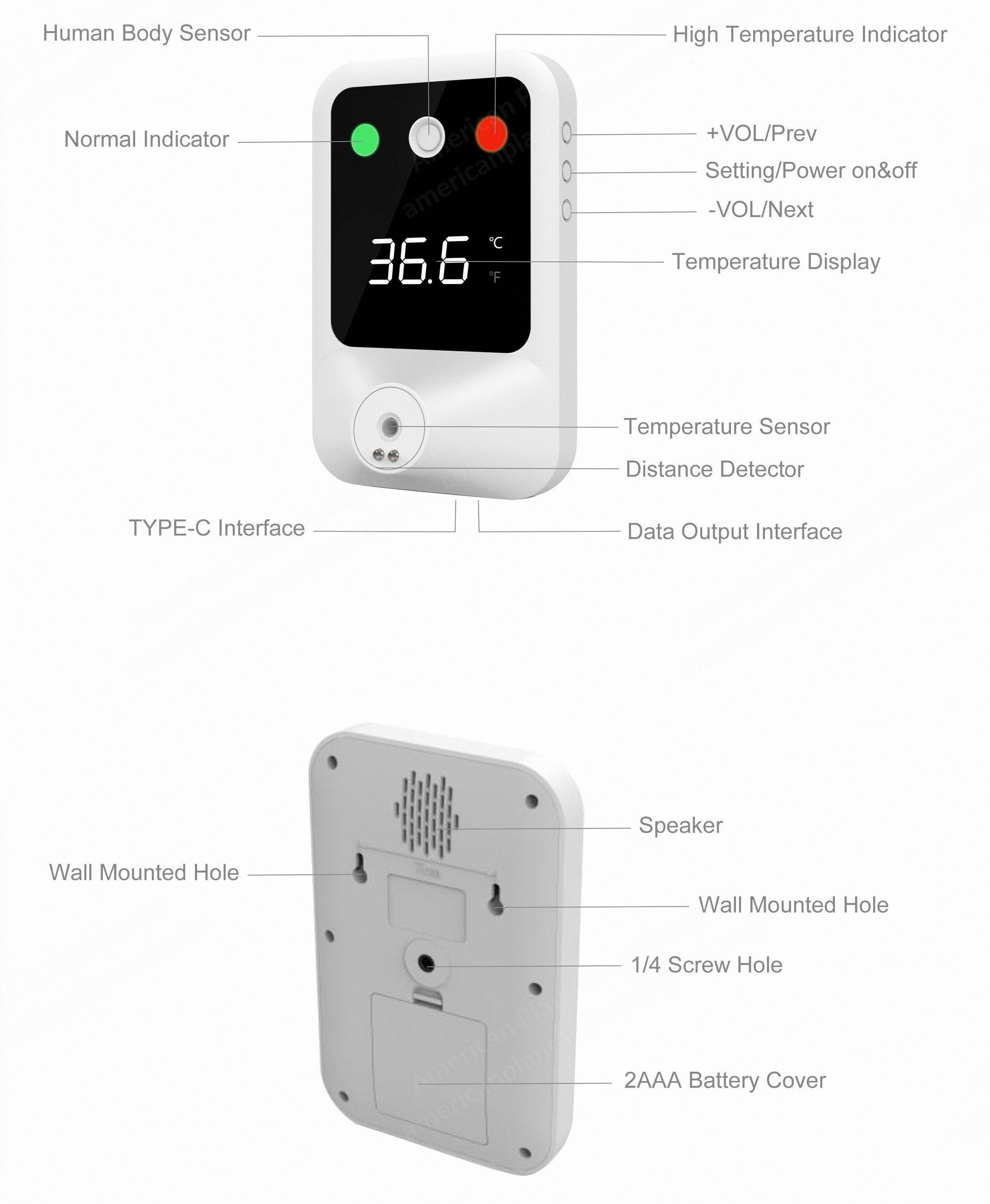NovaStar, MD113, Wall Mounted Thermometer and Automatic Soap Dispenser, Infrared Sensor, 10-50mm Distance, 198x128x60mm