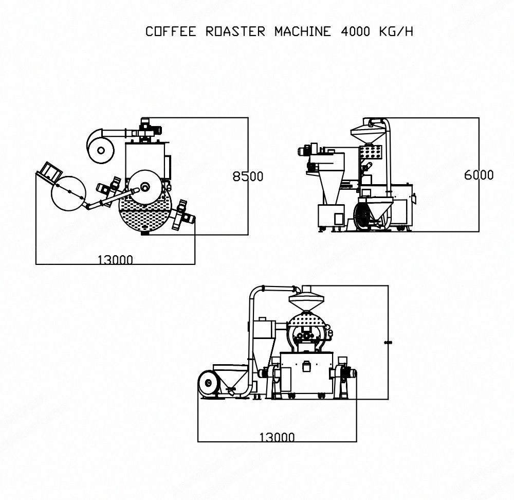 Coffee Roaster, 4000 kg/hr, Double Walled Drum, New