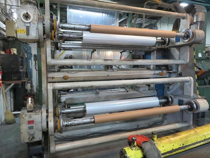 Brampton Engineering, 3.5" Monolayer Blown Film Line, 100 HP, 12" Oscillating Die, 63" Nip, 60" Dual Turret Winder