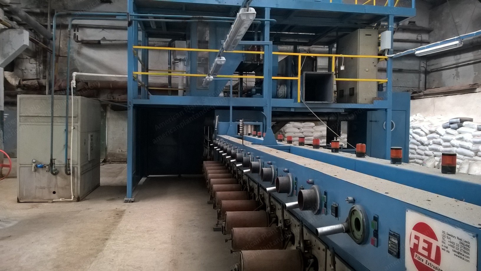 Fiber Extrusion Technology Line, 1997, 70,000 kgs/month, 1300-2500 D, 8 Techniservice Air Texturizing Machines