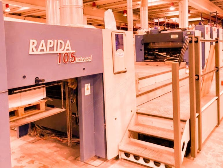 KBA, Rapida 105U 5 LX-CX, 2007, 5 Colors, 1050x720mm, Coater, UV Dryer