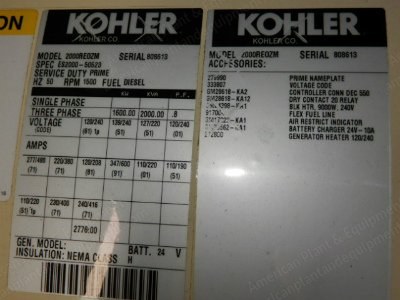 Kohler Mitsubishi, S16RY1PTAA2-3, 2011, 2000 kVA, 50 Hz, 10 Hours