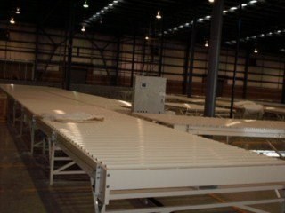 Complete Mattress Conveyor Line, 84" Powered Line Shaft Indexing Conveyor, 12 Zones, with Flipping Station