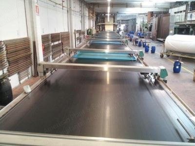 Reggiani, Prima 320/4, 2002, Flat Screen Printing Machine, Width 3200mm, 10 Colors, 48m Table, Gas Heated Dryer