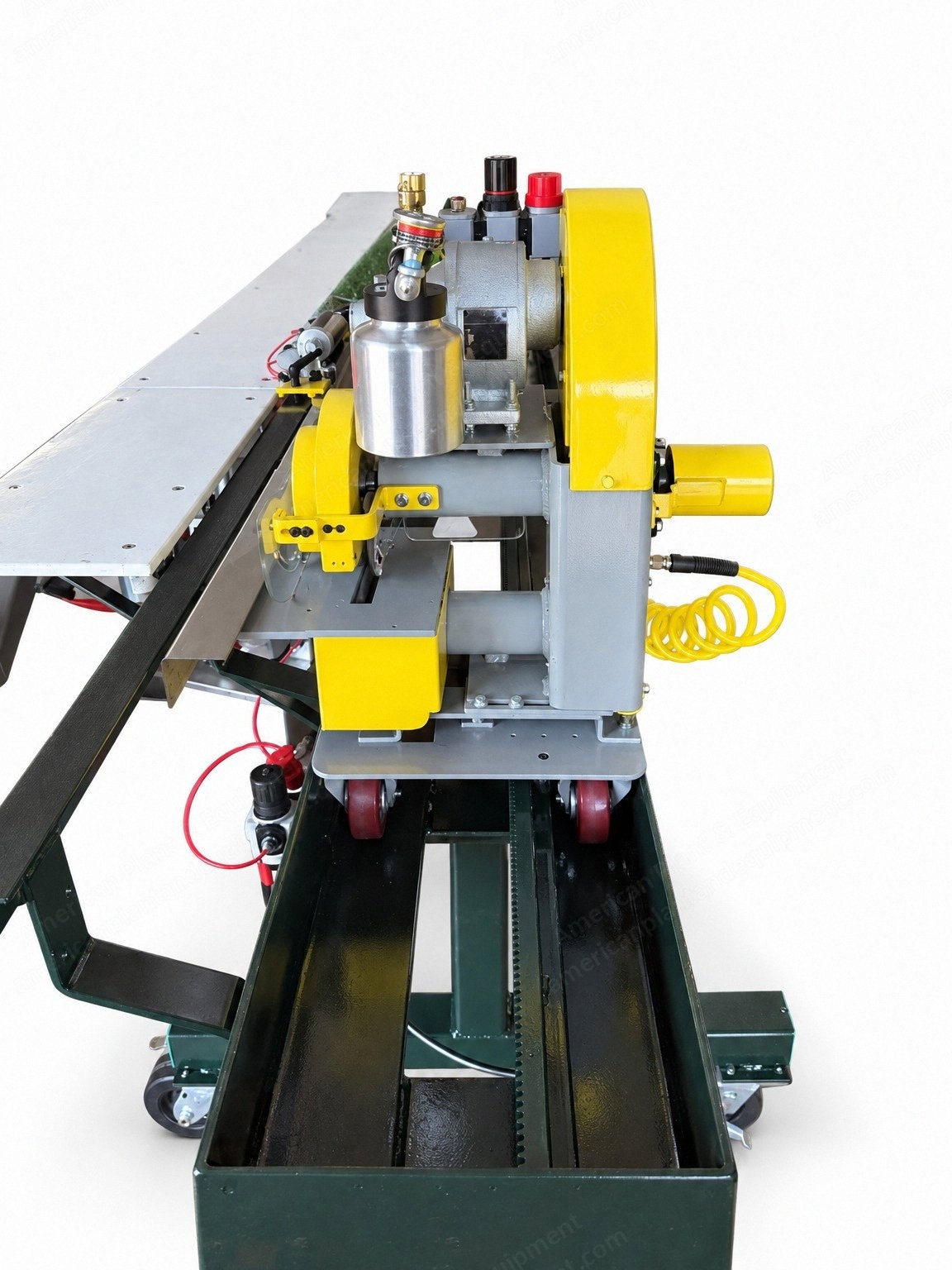 NovaStar, GN173, New, Carpet Butt Seamer Sewing System, 2.5 inch Overedge, Pneumatic, with 24 ft Railway and Table, Trolley, Air Trimmer and Carpet Stretcher