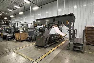 Marquip, 73" Sheet/Runner Dual Knife Sheeter, 1992, Tidland Slitting Section, Marquip Continuous Discharge, 72" Dual Unwinds and Splicer