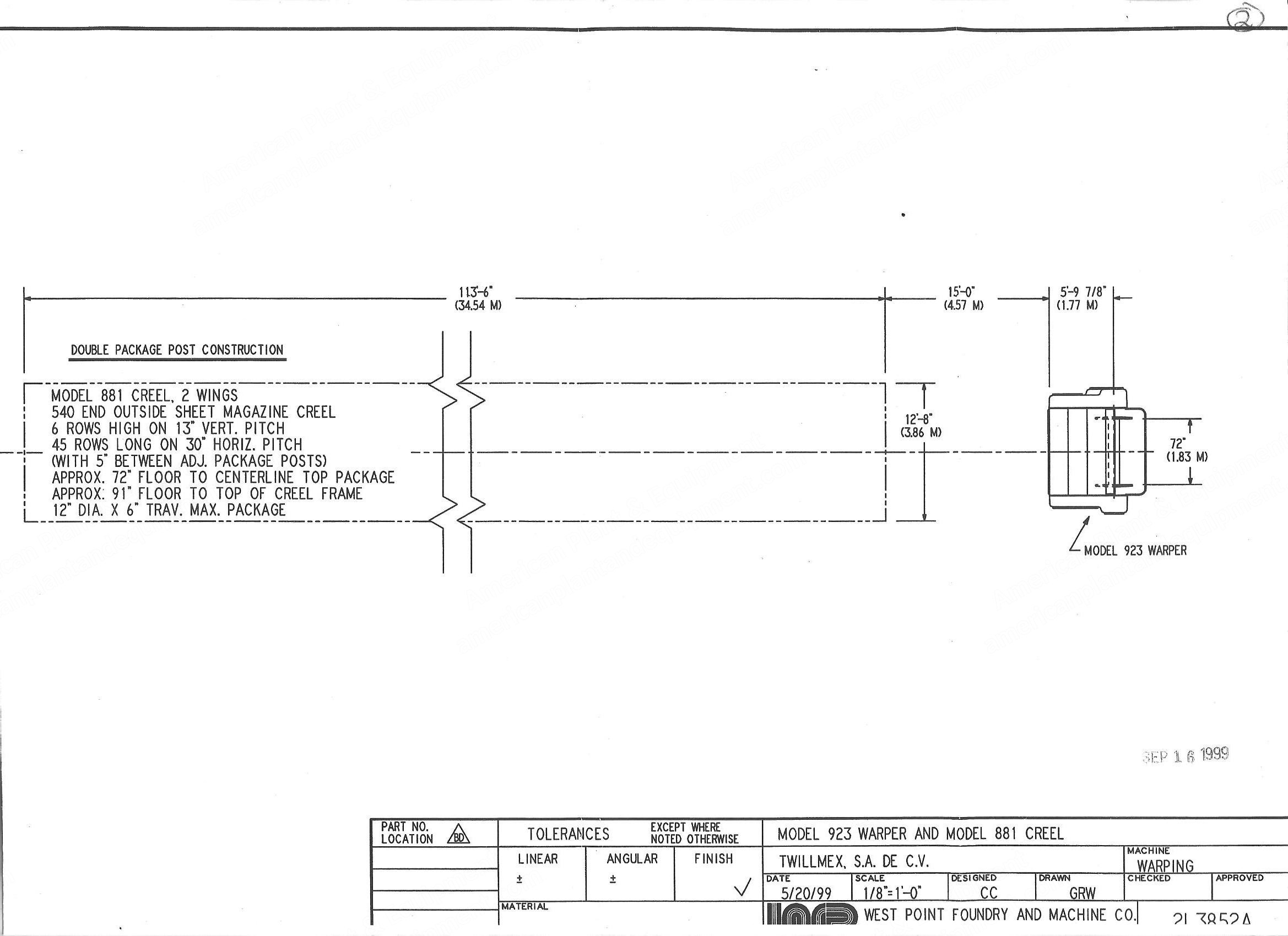 West Point, 1999, Direct Warper, 1800mm (72"), 1080 Positions Creel