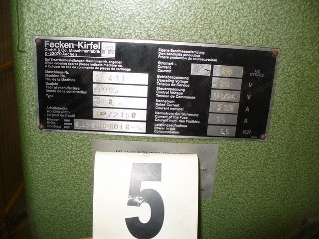 Fecken Kirfel, V58, 1995, Vertical Automatic Cutter, 132x106 Inch Bed, 50 Inch Max Height