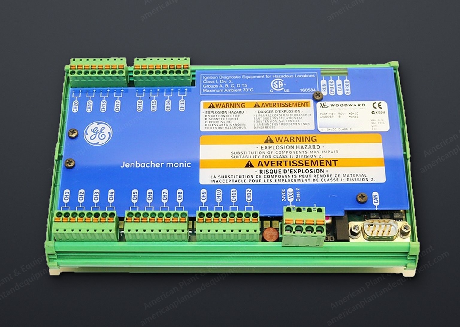 Woodward, LR20067 Rev B, Monic Ignition Diagnostic Controller, GE Jenbacher, 24 V DC, 20 Channels