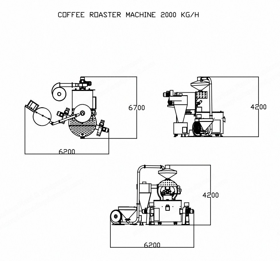 Coffee Roaster, 2000 kg/h, Double Walled Drum, New