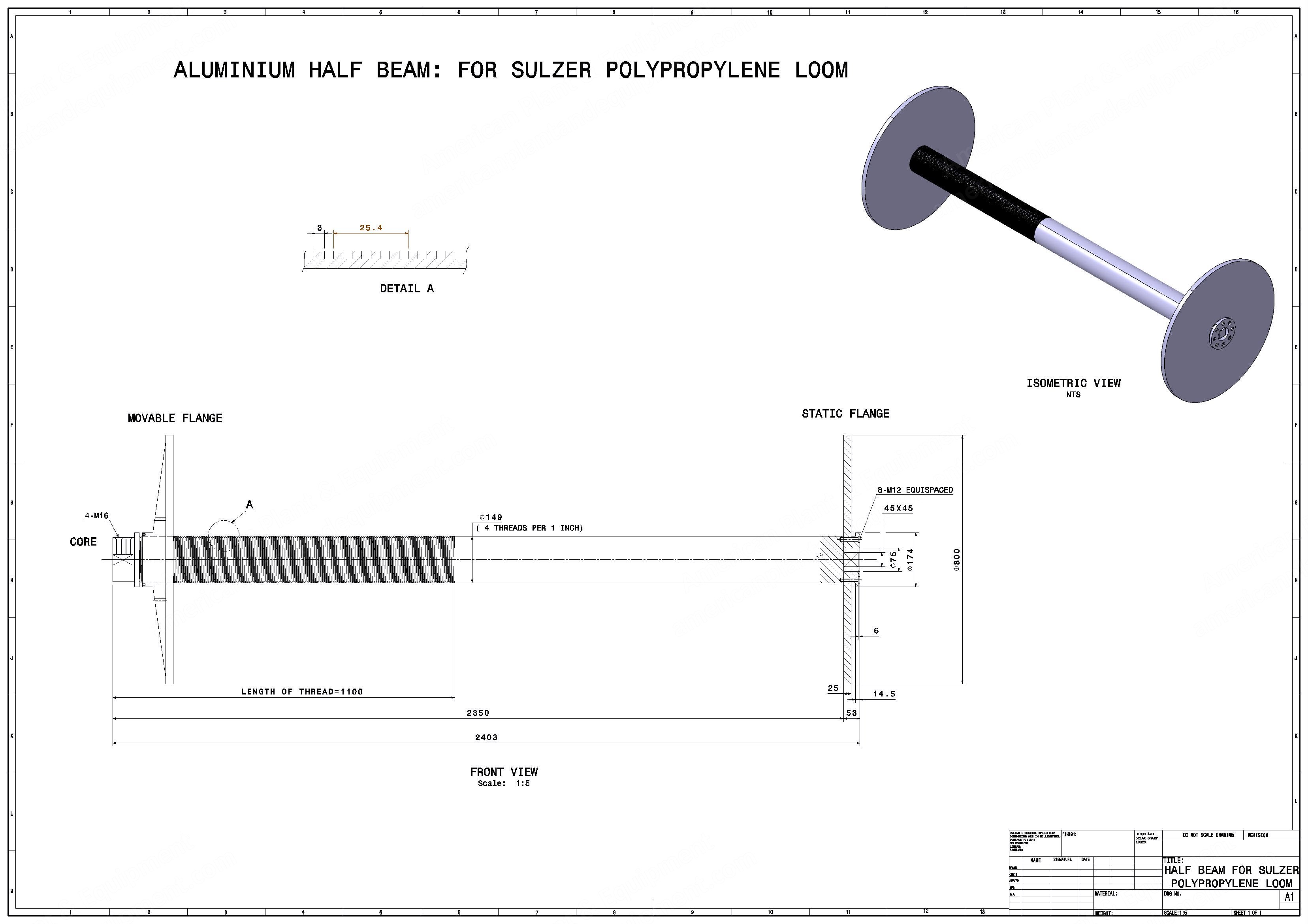 Sulzer, Half Warp Beams, For 3900mm to 5400mm Looms, 800mm to 940mm Flange Diameter