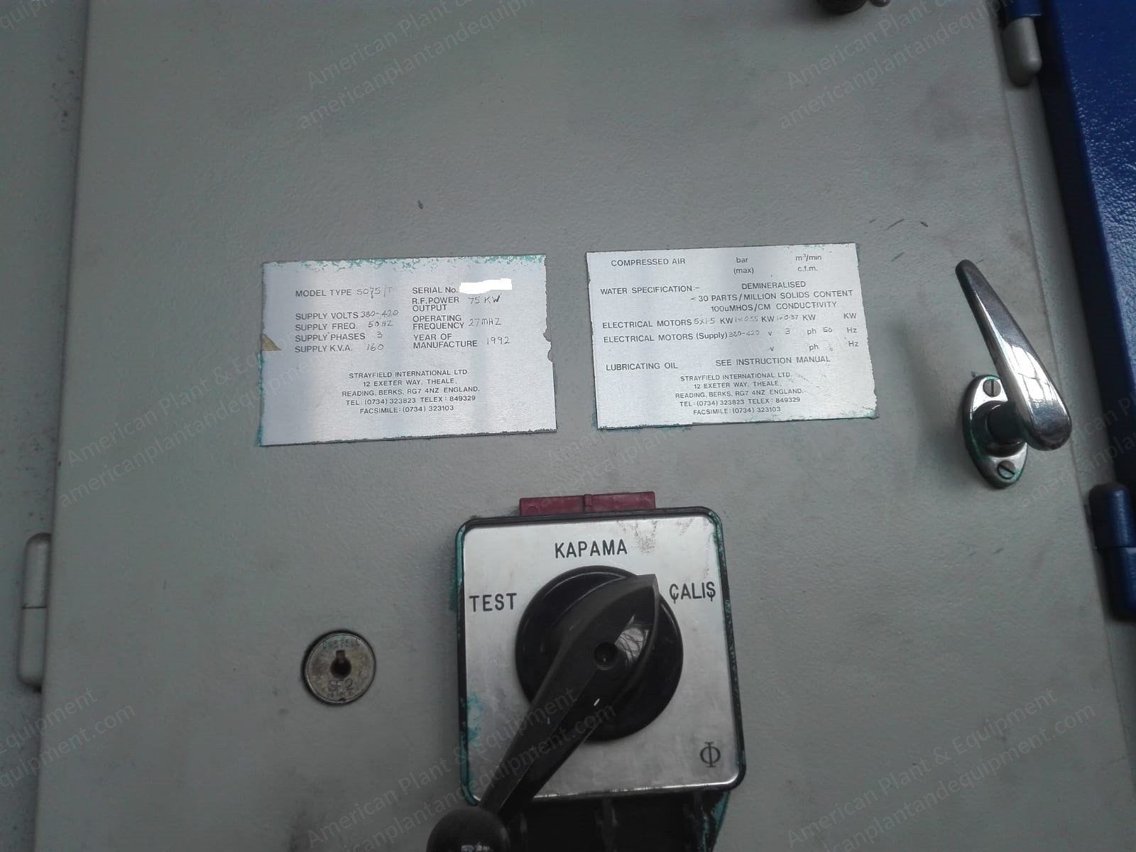 Strayfield, Radio Frequency Yarn Drying Machine, 1992, 75 kW