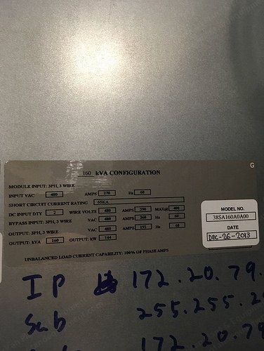 Liebert, 38SA200A0400, 2013, 200 kVA, 480V, with Bypass Distribution & Battery Cabinets