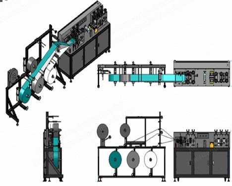 NovaStar, FM306, Semi-Automatic Mask Making Machine, 1 Blank Machine, 3 Ear-Loop Welding Machines