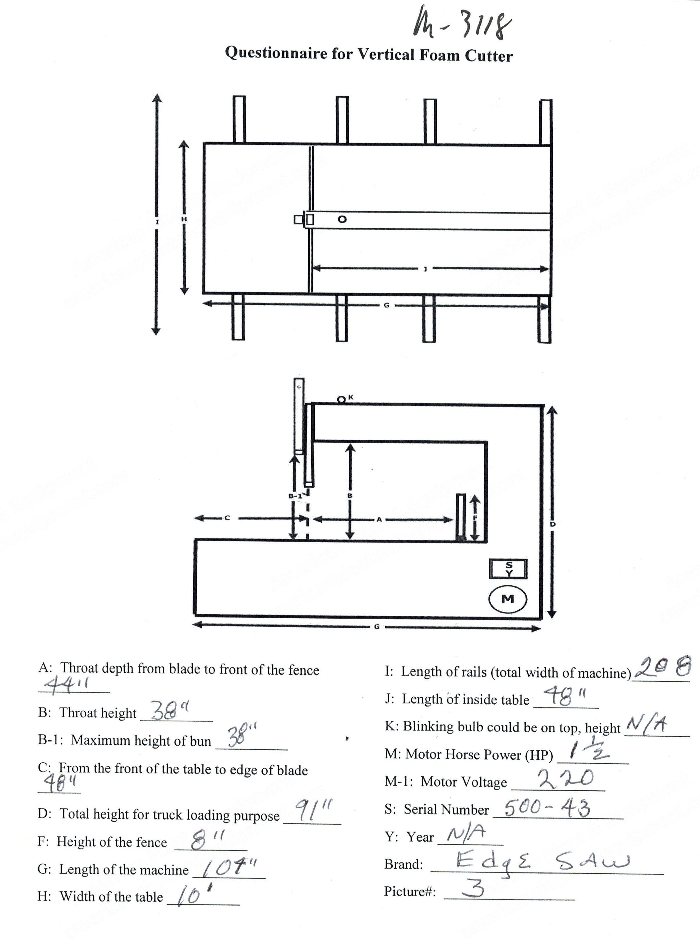 Edge Saw Vertical Slitter, 37 inch Throat, 119x93 inch Table