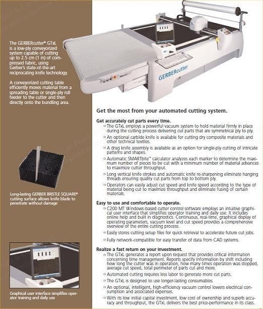 Gerber, GTxL, 2007, Automated Cutting System, 1700x1700mm Cutting Area, 2.5cm Compressed Fabric Capacity